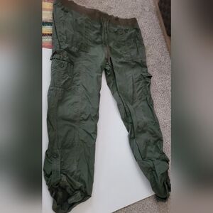 French Cuff Womens Size 12 Olive Green Cargo Pants Adjustable Cuff Leg